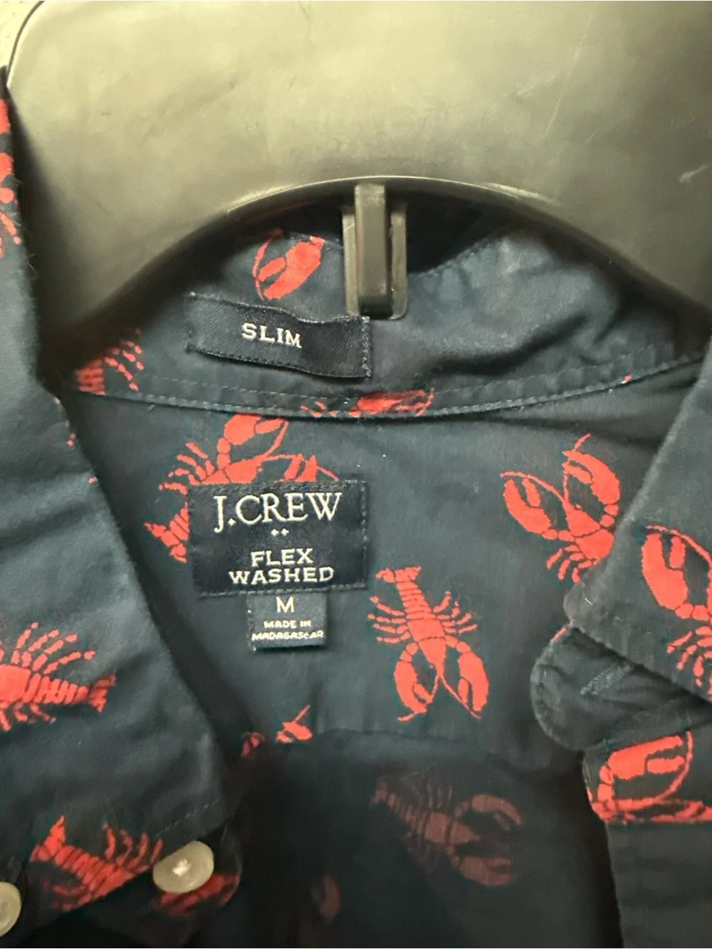 J. Crew Navy Short-Sleeve Button-Down with Red Lobster Print